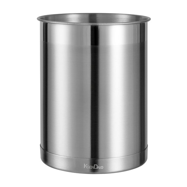 KSENDALO Stainless Steel Utensil Holder - 6.6inch Tall Kitchen Utensil Organizer with Weighted Base - Brushed Finish Metal Canister for Silverware Utensil Storage, 5inch Wide Utensil Rack, Silver