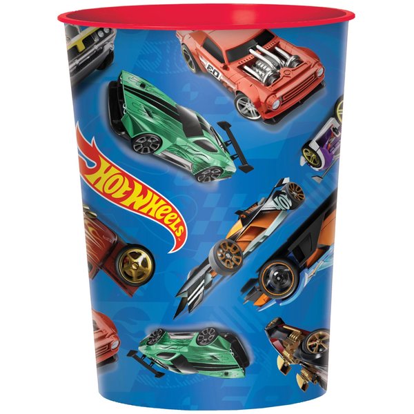 Hot Wheels Birthday Party Supplies Bundle includes 12 Reusable Plastic Cups and 1 Dinosaur Sticker Sheet