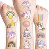 100 PCS Cute Funny Pastel Rainbow Unicorn Temporary Tattoos Sticker for Kids Rainbow Birthday Party Decorations Favors Supplies Decor Gifts Boys Girls Baby Shower Cute Fake Tattoo School Reward Themed