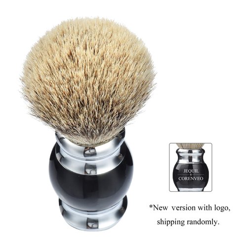Je&Co 100% Silvertip Badger Hair Shaving Brush, Handmade Shaving Brush with Fine Resin Handle and Stainless Steel Base (Black)