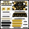 Black Gold Birthday Party Decorations for Men Women 63Pcs Black and Gold Happy Birthday Banner Backdrop Balloons Arch Star Balloons Tablecloth for Birthday Anniversary Party Supplies