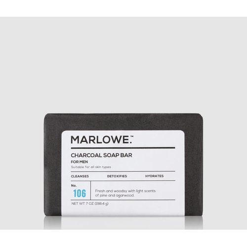 MARLOWE. No. 106 Charcoal Soap 7 oz, Body Bar Soap for Men, Cleansing, Purifying & Hydrating with Natural Extracts, Shea Butter, Olive Oil & Green Tea Extracts, Fresh Woodsy Scent