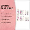 SINHOT Square Press on Nails Long Squoval Fake Nails Glossy Glue on Nails Rose Acrylic Nails Gold Line Artificial Nails White Pearls Stick on False Nails with Design 24 pcs