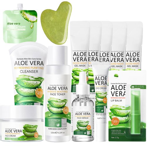 Rosarden Skin Care Gift Set, 13Pcs Skin Care Set with Massage Board, Aloe Vera Facial Kit for Women, Daily Skin Care Kit for All Skin Types, Skin Care Routine Kit for Women, Face Skin Care Bundle