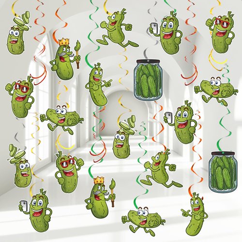 48 Pcs Pickle Party Decorations Hanging Swirls Ceiling Decor Pickle Birthday Decor Emotional Pickle Cartoon Funny Pickle Cutouts with Foil Swirl for Christmas Birthday Party Supplies