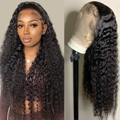 Tipiuli Deep Wave Lace Front Wigs Human Hair 13x4 HD Transparent Lace Frontal Curly Wigs for Women Human Hair 180% Density Glueless Wigs Human Hair Pre Plucked with Baby Hair Natural Color (26 Inch)