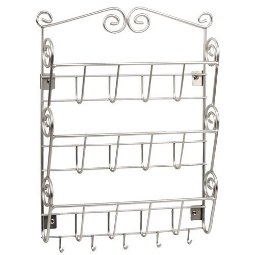 Spectrum Diversified Scroll 3-Tier Mail Key Hooks Mount Entryway Mail & Keys, Wall Letter Holder for Home & Office Organization, Satin Nick