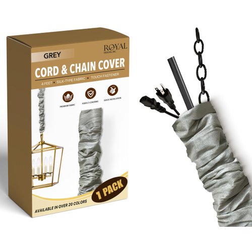 RDI Cord & Chain Cover 4 feet Silk Type Fabric, Chandelier Pendant Lighting Chain & Cable Management, Touch Fastener, Gray - 1 Pack