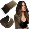 Easyouth Hair Extensions Tape in Human Hair Ombre Black to Medium Brown Mixed Blonde Tape in Extensions Human Hair Seamless Glue in Hair Extensions Ombre 18Inch 20pcs 40g