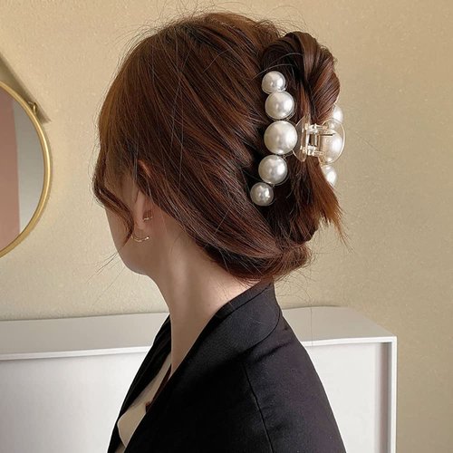 AIUPUOC Elegant Big Pearl Hair Clip - White Big Size Acrylic Hairpin Hair Crab Barrettes Hair Accessories for Women - 1Pcs