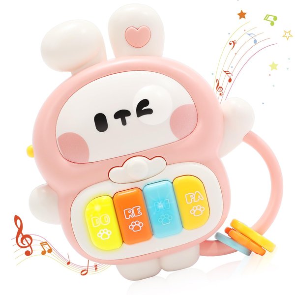 Baby Musical Toys 6-12 Months, Rabbit Piano for Baby Musical Toys for Toddlers 1-3, Busy Board with Music & Light, Birthday Toy for Infant Toddler 1 Year Old Boy Girl Gifts (Pink)