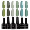 NAILGIL Gel Nail Polish Set Green, 6 Colors Soak Off Olive Turquoise Sage Nail Gel Mint Army Teal Green U V Nail Polish with Nail Stickers, Gift for Women DIY at Home 10ml