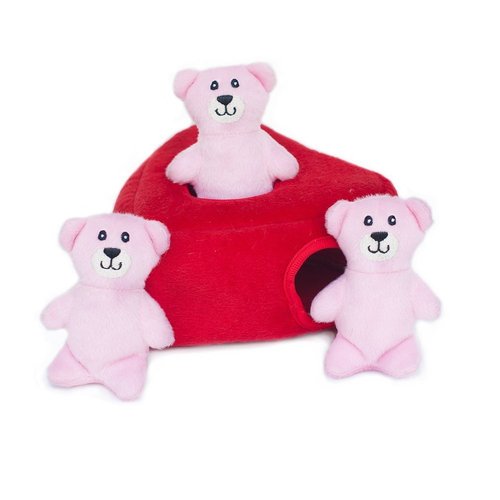 ZippyPaws - Holiday Burrow, Interactive Squeaky Hide and Seek Plush Dog Toy - Heart ‘n Bears