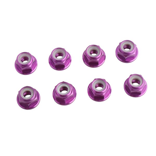 GDOOL 8PCS Flange M4 Lock Nuts Serrated Nylon Self-Tightening Aluminum M4 Wheel Hardware for Axial HPI TLR ECX Model RC Car Vehicles Upgraded Replacement Parts (Purple)