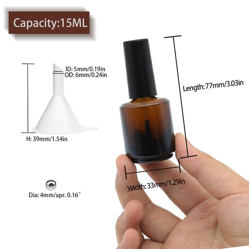 Agidea 6PCS Empty Nail Polish Bottles Amber 15ML/0.5 oz, Empty Dark Glass Refillable Nail Polish Bottles with Brush & Mixing Balls & Funnels,Brown
