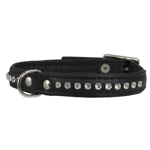 Dogs My Love Rhinestone Genuine Leather Dog Collar (Black, 9.5"-11" Neck)