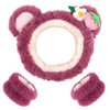 Semato 3PCS Face Wash Headband and Wristband Set Soft Elastic Cute Washband Spa Headband Wrist Towels for Women Girls (pink bear-4)