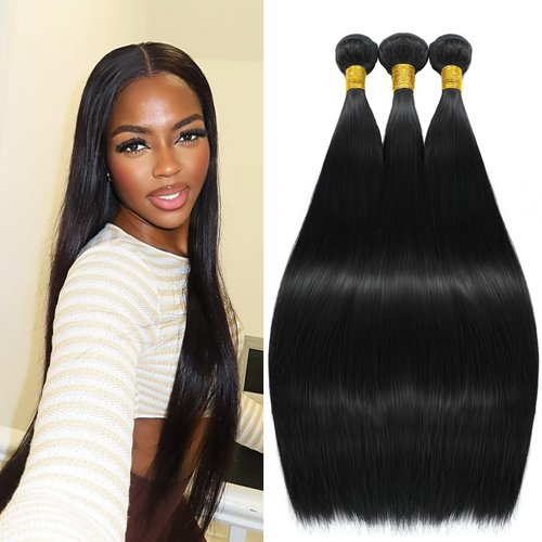 Straight Human Hair Bundles 12A Brazilian Human Hair 3 Bundles 100% Unprocessed Virgin Human Hair Weave Straight Bundles Human Hair Extensions Natural Black Color 20 22 24Inch