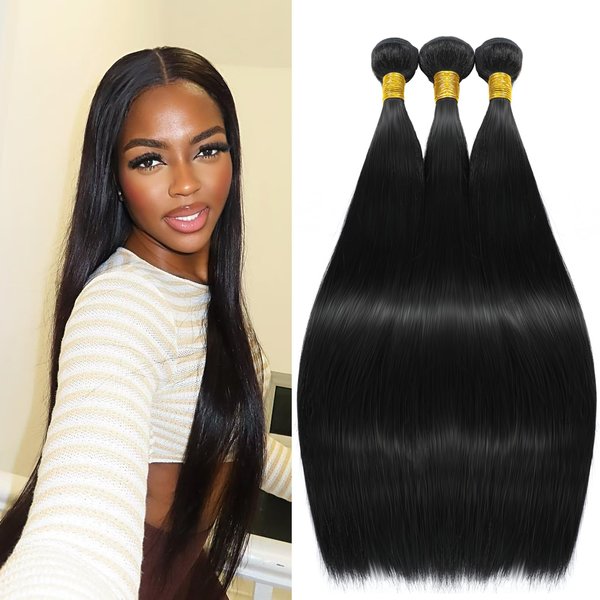 Straight Human Hair Bundles 12A Brazilian Human Hair 3 Bundles 100% Unprocessed Virgin Human Hair Weave Straight Bundles Human Hair Extensions Natural Black Color 20 22 24Inch