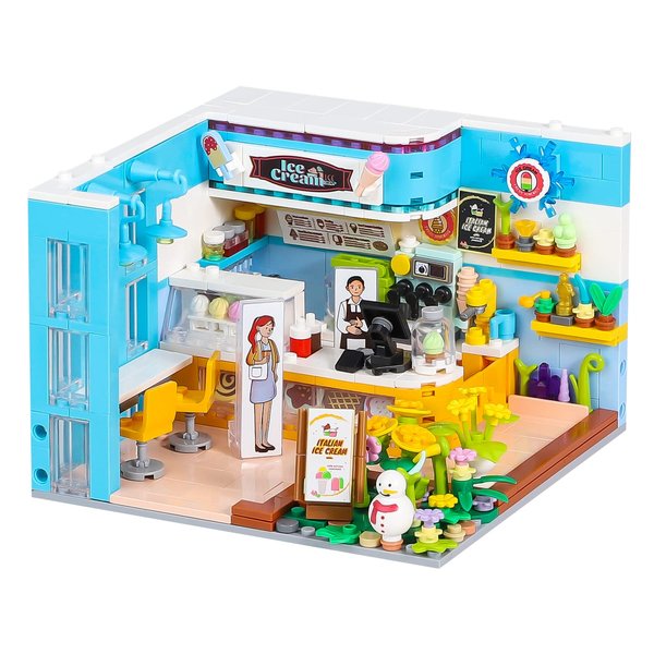 PinkBee Friends House Building Block Sets, Mini Ice Cream Bar Dessert Shop Girls Friendship Playhouse Store Apartment Micro Bricks Kits Birthday Christmas Xmas Gifts for Adults Kids 8-12 6-12 6-10 7-9