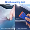 4 Pcs Plastic Razor Blade Scraper and 100 Pcs Blades, Remove Label Decal Tool， Forwithout Scratches Plastic Razor Blade Scraper, Adhesive Remover for Stickers, Gaskets and Paints on Window Car Glass