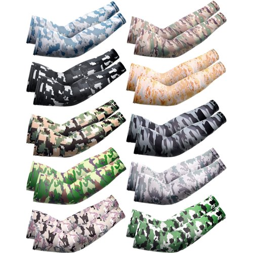10 Pair Unisex UV Protection Arm Sleeves Ice Silk Arm Cover Sleeves Long Sleeves to Cover Arms Assorted Arm Covers，Medium(Camouflage Pattern)
