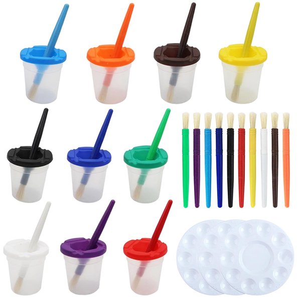 Paint Cups with Lids, Spill Proof Paint Cups, Kids Art Supplies Including Paint Brushes & Palette Tray, Activity Table for Toddlers 3-5