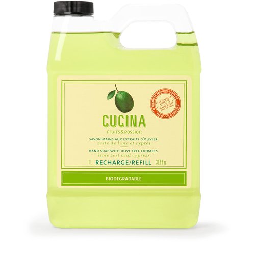 Fruits & Passion [Cucina - Lime Zest and Cypress Tree Liquid Hand Soap Refill, Kitchen Hand Soap Refill, Vegan & Cruelty-Free, All Natural Moisturizing Hand Wash Refill (33.8 fl oz)