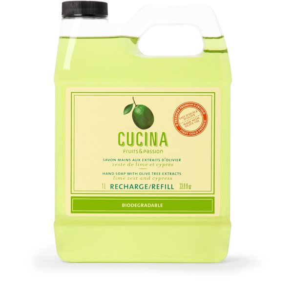 Fruits & Passion [Cucina - Lime Zest and Cypress Tree Liquid Hand Soap Refill, Kitchen Hand Soap Refill, Vegan & Cruelty-Free, All Natural Moisturizing Hand Wash Refill (33.8 fl oz)