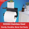 Adhesive Toilet Paper Holder with Shelf, SUS304 Stainless Steel Toilet Paper Roll Holder, Mega Roll Tissue Roll Paper Dispenser, No Drilling or Wall Mounted with Screws (Black Matte)