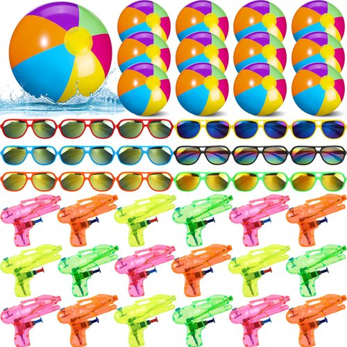 Seematn 54 Pcs Pool Beach Party Favors Bulk 6 Inch Inflatable Beach Ball Kids Sunglasses Mini Water Gun for Outdoor Beach Summer Swimming Pool Party Game (Bright,Star)