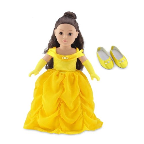 Emily Rose 18 Inch Doll Clothes Princess Belle-Inspired Ball Gown Dress Costume | 18" Doll Outfit Gift Set with Matching Gloves and Doll Shoes! | Compatible with American Girl Dolls