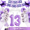 Purple 13th Birthday Decorations for Girls, Includes Happy Birthday Banner, Balloons, Silver Crown, Lavender Glitter 13 Year Old Cake Topper and Official Teenager Birthday Sash, 13th Birthday Gifts