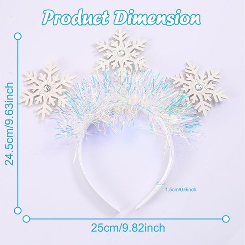 Ecuupas Christmas Headbands Snowflake Hairbands Glitter Snowflake Rhinestone Hair Hoop Xmas Headpiece Woman Girls Hair Decoration for Festival Holiday Winter Party Supplies