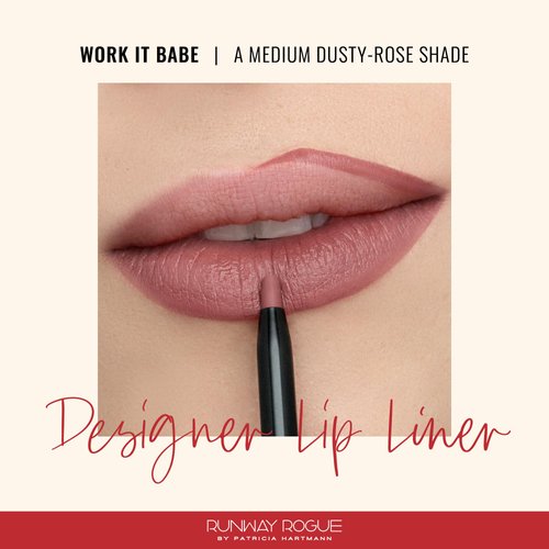 Runway Rogue Designer Liner Lip Pencil, Matte Medium Dusty-Rose Lip Liner Pencil and Lip Liner Sharpener, ‘Work It Babe’
