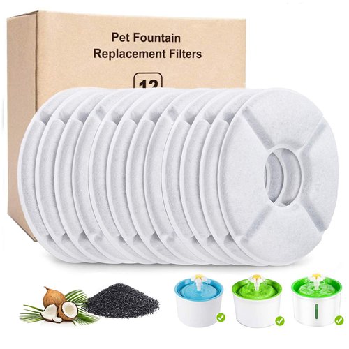 PK.ZTopia 12-Pack Cat Water Fountain Filter, Pet Fountain Filters, Filters for Pet Water Fountains,Round Replacement Cat Filters for 84oz/2.5L Water Fountain, Filters for Drinking Cat