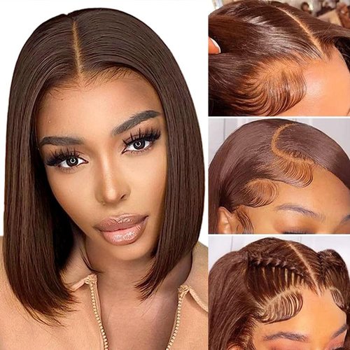 Wiggins Brown Bob Wig Human Hair Chocolate Brown Lace Front Wigs Human Hair 13×4 Bob Wig Human Hair For Black Women #4 Dark Chocolate Brown Wig Pre Plucked Hairline With Baby Hair 12 Inch