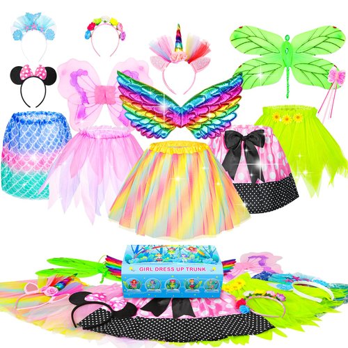Jeowoqao Little Girl Dress Up Costumes Pretend Play Costumes Princess Role Play 13pc Mermaid Fairy Costume for Toddler Age 3-6 Years