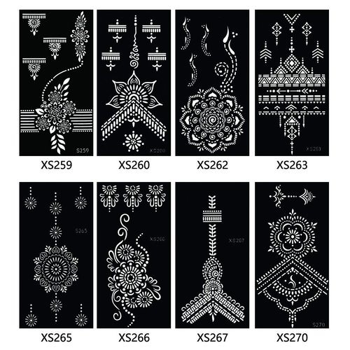 glaryyears Temporary Tattoo Stencil - 8 Sheets Henna Tattoo Template for Hand Finger Wrist Hollow Body Paint Henna Stencil Airbrush Painting for Women Girl Body Art