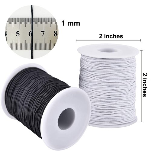 Elastic String for Bracelets, 2 Rolls 1 mm Sturdy Stretchy Elastic Cord for Jewelry Making, Necklaces, Beading Black and White