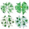 4 Pcs St Patricks Day Hair Bow Clips Clover Hat Printed Bow Hair Pins Grosgrain Ribbon Hair Bows Alligator Clips St. Patrick's Day Party Hair Accessories Irish Headwear for Toddlers Girls Kids