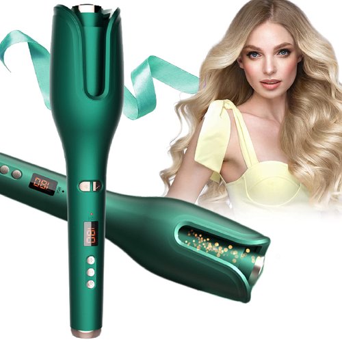 Special Edition Emerald Automatic Hair Curler 1" Ceramic Barrel, Curling Iron with 5 Adjustable Temp, Ideal for Shoulder-Length Hair between 6-16” inches (Emerald)