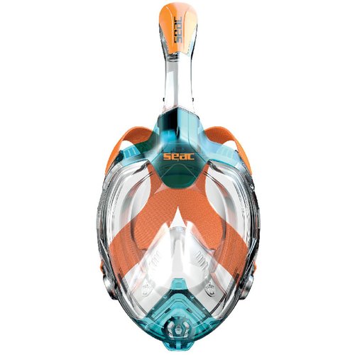 Seac Libera Full-Face Snorkel Mask - Aquamarine/Orange, X-Small/Small