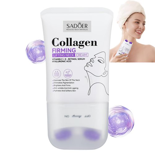 Sadoer Neck Collagen Cream with Roller,Lift Neck Firming Cream,Anti-Aging Neck Creams for Tightening and Firming Sagging Skin, Moisturizing Body Cream Reduces the Look of Fine Lines and Wrinkles (1)