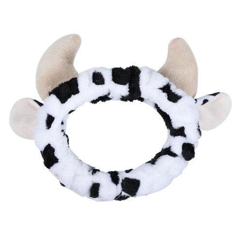 Miroksh Cow Print Plush Wash Face Headband Spa Hair Band Women Girls Facial Makeup Skincare Bath Head Wrap Kids Cute Costume Party Supply Birthday Xmas Gift