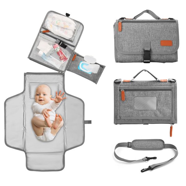 EXLIFBAG Portable Changing Pad, Diaper Changing Pad for Newborn Girl & Boy, Waterproof Travel Changing Mat with Shoulder Strap, Baby Gift