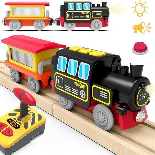 HYPERLIVING Motorized Train for Wooden Track, Remote Control Train with Magnetic Connection, Battery Operated Locomotive Train Set Compatible with Thomas, Brio, Chuggington - Train Toys for Toddlers