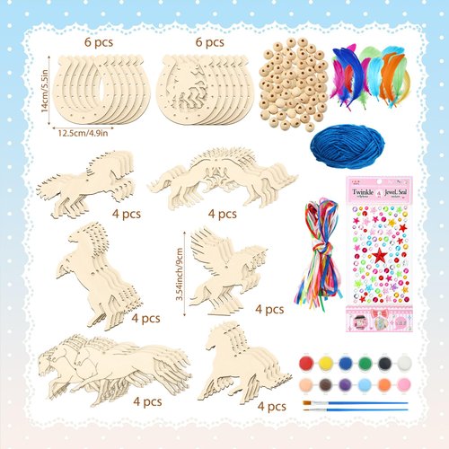 RattanView 36 Pack Wooden Horse Craft for Boys and Girls Unfinished Wooden Horseshoes Cutout DIY Dream Catcher Paintable Western Craft Supplies for Art Activity Party