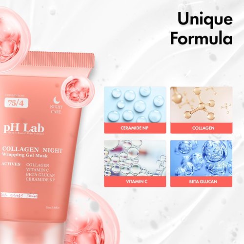 Ph Lab Collagen Night Wrapping Mask, Increases Skin Elasticity, Glass Skin Face Mask For Firming, Skin Hydration and Glow, Keeps Skin Glowy & Hydrated, 5.41 Fl Oz (Pack of 1)