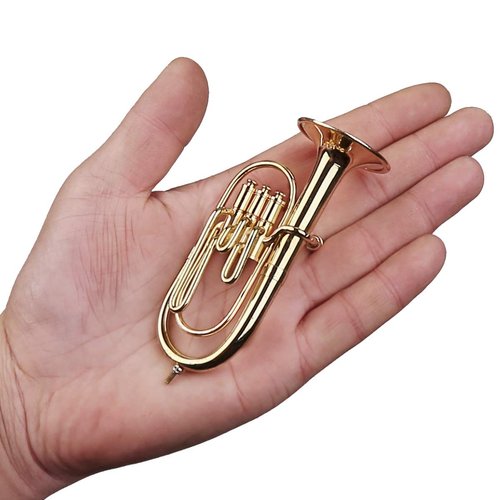 Dselvgvu Copper Miniature Baritone Horn with Stand and Case Mini Musical Instrument Miniature Dollhouse Model Mini Tuba Home Decoration (3.94"x1.42")